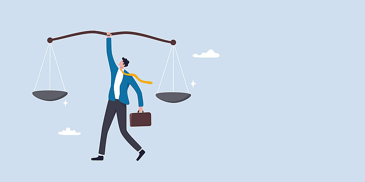 Principles and business ethic to do right things, social responsibility or integrity to earn trust, balance and justice for leadership concept, confident businessman leader lift balance ethical scale.