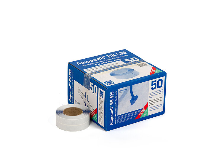 Product photo: Ampacoll BK 535 50 mm short roll, butyl rubber adhesive tape, air- and windtight
