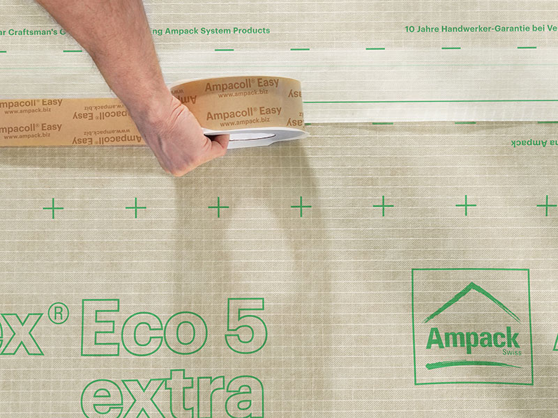 Anwendungsfoto: Ampatex Eco 5 extra, nachhaltige Dampfbremse und Luftdichtung